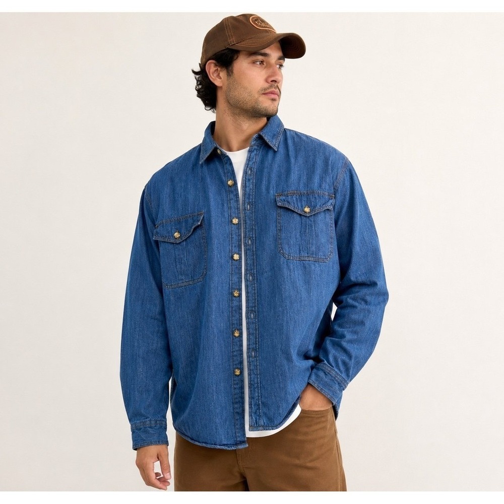 Alaska 1959 Denim Sherpa Lined Button Up Shirt Jacket Men XL Heavy Cotton Wester